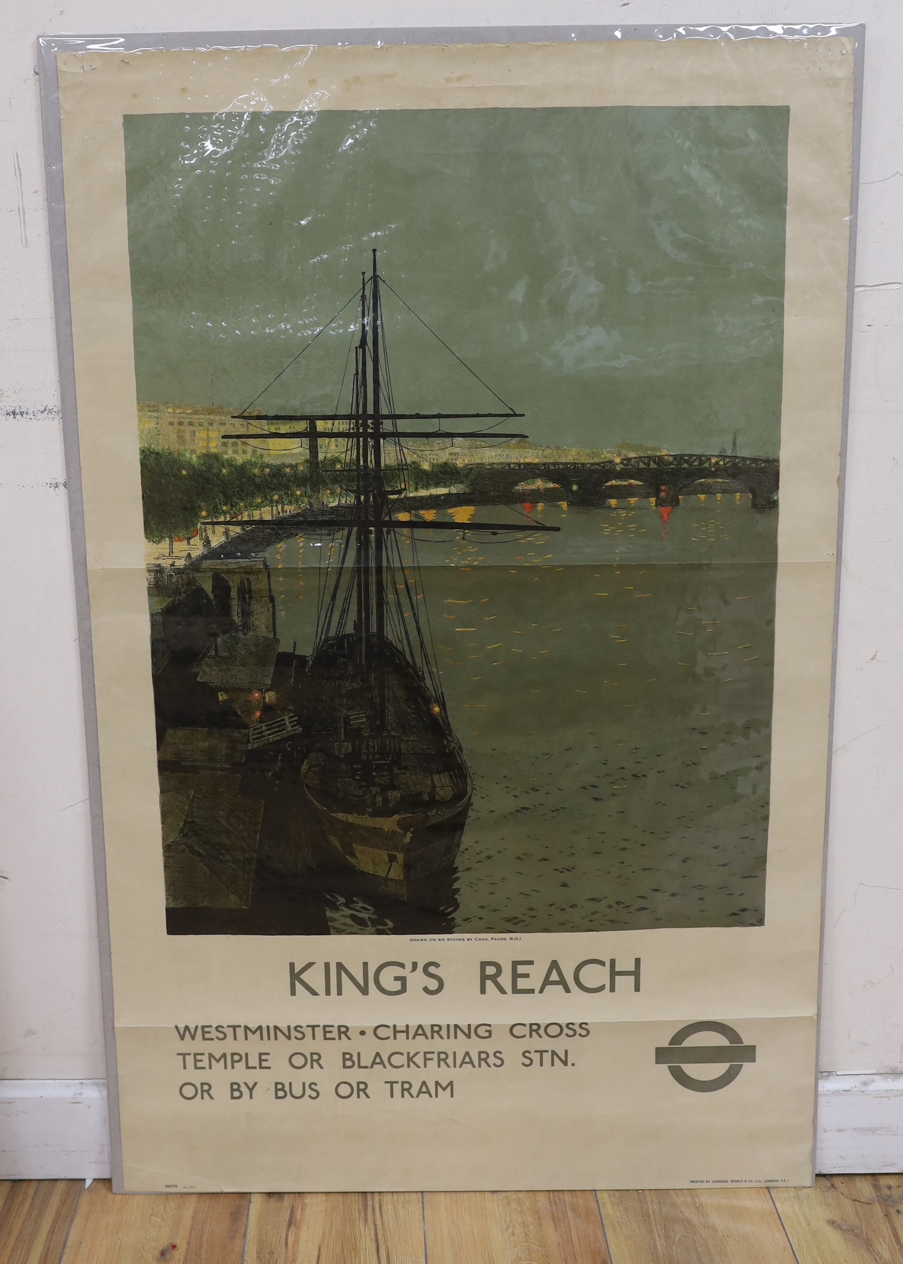 Charles Pears (1873-1958), lithographic poster, 'King's Reach', printed by Johnson, Riddle & Co. Ltd, 101.5 x 63cm, unframed